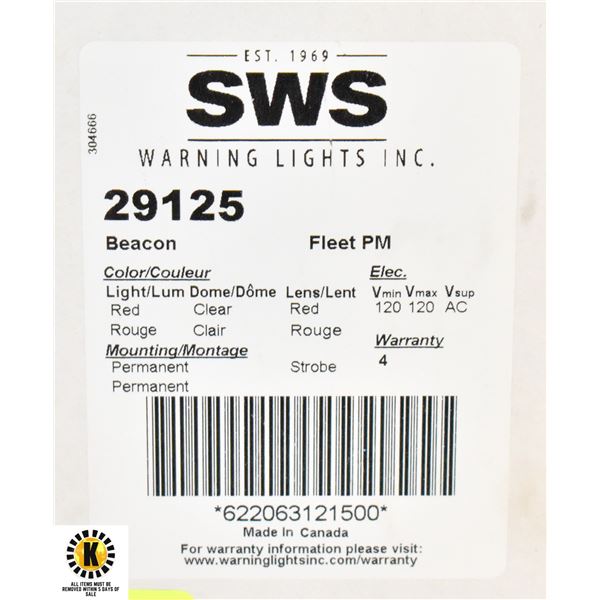 SWS RED CLEAR RED MOUNTING BEACON STROBE LIGHT