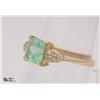 Image 2 : 10 KT YELLOW GOLD EMERALD AND DIAMOND RING SZ 7