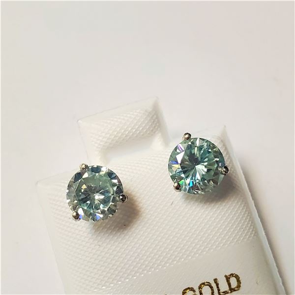 BZ957-2 14K VIVID BLUE GREEN MOISSANITE EARRINGS