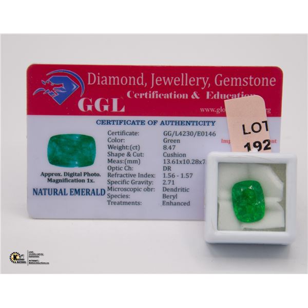 8.47CT EMERALD LIKE GEMSTONE WITH CERTIFICATE