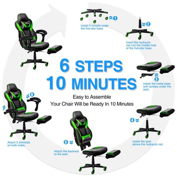 NEW ELECWISH GREEN BLACK DELUXE GAMING CHAIR