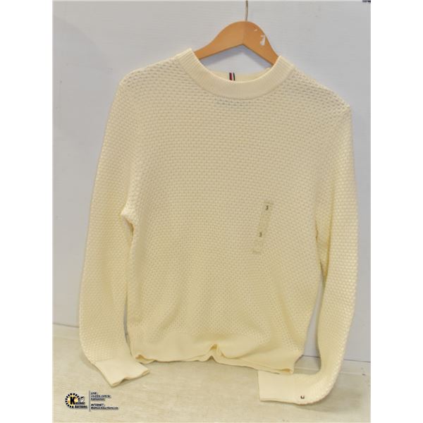 NEW TOMMY HILFIGER SMALL KNIT TYPE SWEATER, CREAM