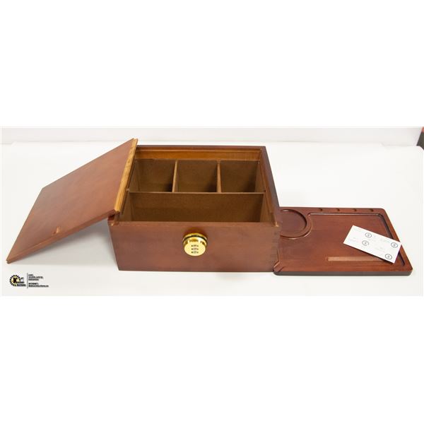 NEW DARK WOOD LOCKING BOX H-4.5  W-8  L-10 