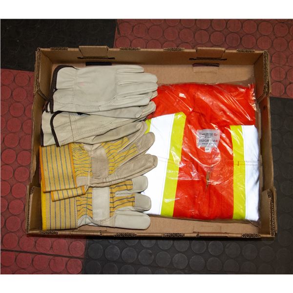 FLAT OF VARIOUS WORK GLOVES & 48R COVERALLS