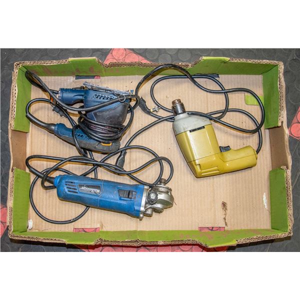 BOX W/ ANGLE GRINDER, DRILL & SANDER