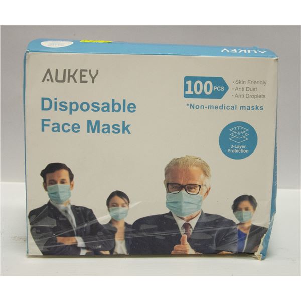 BOX OF AUKEY DISPOSABLE FACE MASKS - BOX DAMAGED