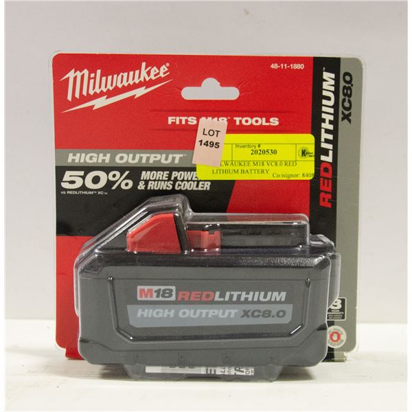 MILWAUKEE M18 VC8.0 RED LITHIUM BATTERY