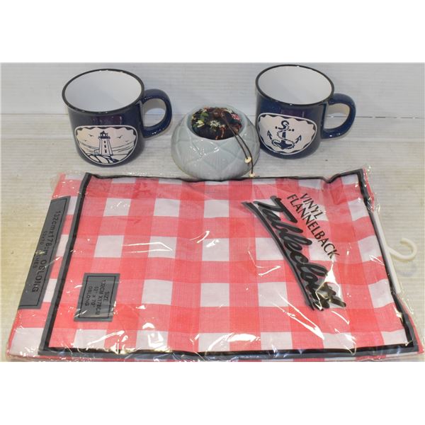 FLAT WITH NEW PICNIC TABLE CLOTH, 2 NEW SEA THEMED