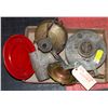 FLAT OF ANTIQUE OIL LAMP PIECES AND STARTER