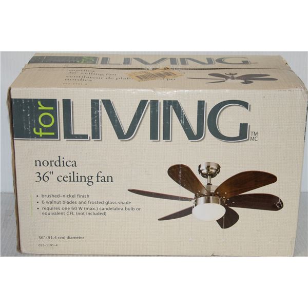 36" CEILING FAN WALNUT BLADES AND GLASS SHADE