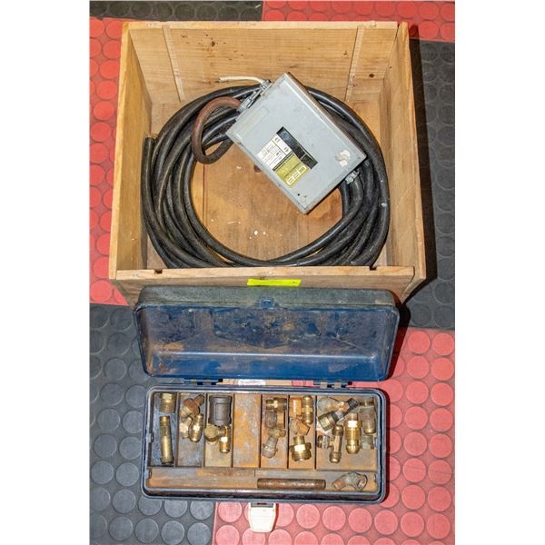 CRATE OF ELECTRICAL CABLE AND BRASS FITTINGS