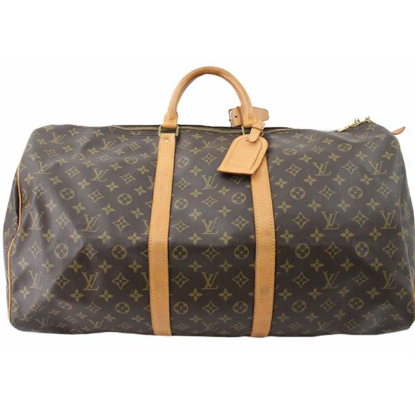 Louis Vuitton Brown Monogram Canvas Leather Keepall 55 cm Duffle Bag Luggage