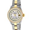 Image 2 : Rolex Ladies 2 Tone MOP Sapphire String Diamond Oyster Perpetual Datejust Wristw