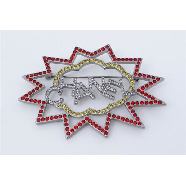 Chanel Red and Yellow Ruthenium Crystal CC Brooch