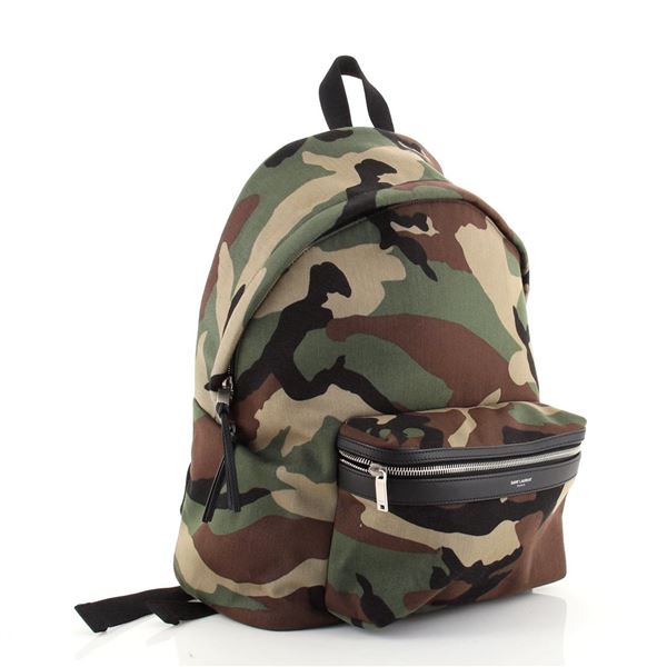 Saint Laurent Green Printed Camo Canvas City Mini Backpack