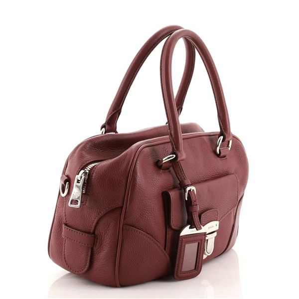 Prada Front Pocket Pushlock Convertible Boston Bag Vitello Daino Small
