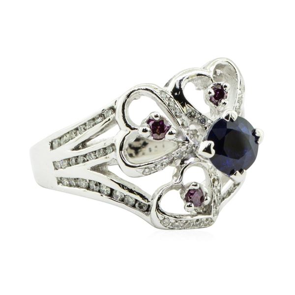 1.70 ctw Round Brilliant Blue Sapphire And Diamond Ring - 14KT White Gold