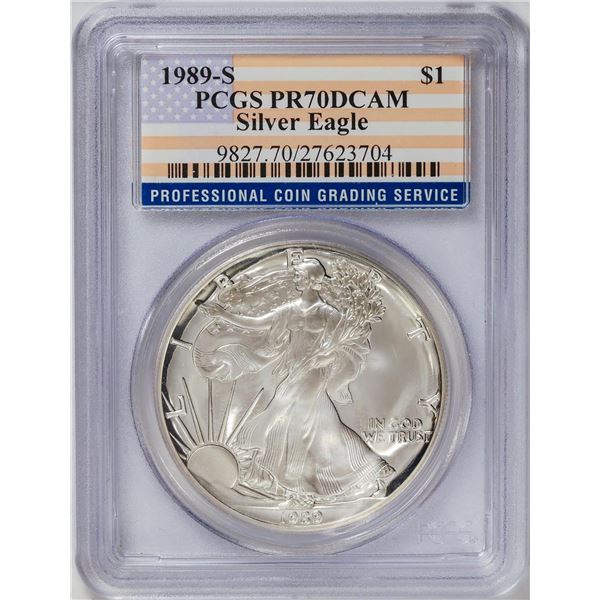 1989-S American Silver Eagle .999 Fine Silver Dollar Coin PCGS PR70DCAM