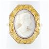 Image 1 : Antique 10k Gold Carved White Stone Cameo Ring Hand Engraved Octagon Frame Halo