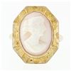 Image 4 : Antique 10k Gold Carved White Stone Cameo Ring Hand Engraved Octagon Frame Halo