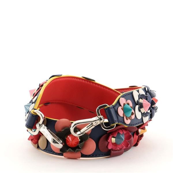 Fendi Flowerland Strap You Shoulder Strap Studded Leather Multicolor