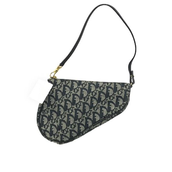 Christian Dior Black Oblique Canvas Leather Pochette Saddle Shoulder Bag
