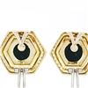 Image 4 : Vintage Large 18k Gold Black Onyx Intaglio .75 ctw Round Diamond Hexagon Earring