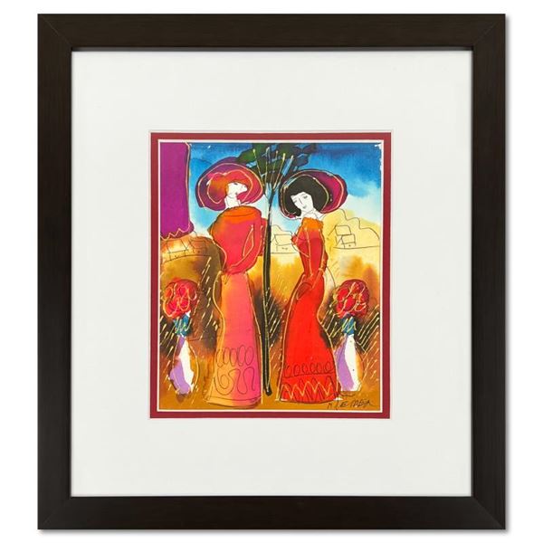 Moshe Leider, Framed Original Mixed Media Watercolor Painting, Hand Signed with