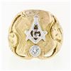 Image 4 : Mens Antique Art Nouveau 14k Two Tone Gold Masonic Round Diamond Dual Nymph Ring
