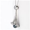 Image 4 : Vintage 14k White Gold 6.64mm Dangling Black Pearl Diamond Bell Pendant Necklace