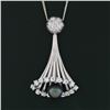 Image 6 : Vintage 14k White Gold 6.64mm Dangling Black Pearl Diamond Bell Pendant Necklace