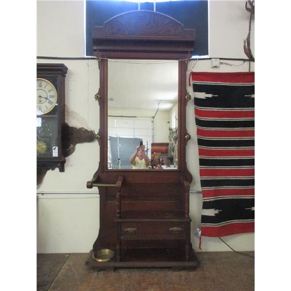 Hall Tree With Drawer- 82"H X 35"W X 11"D- Fair Condition