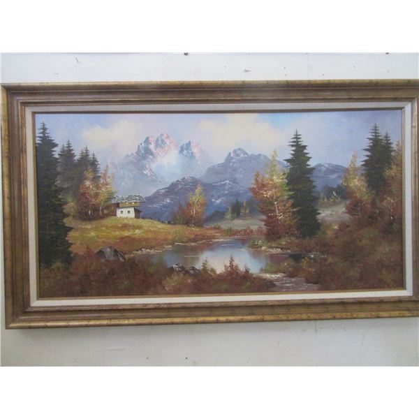 Signed Original Oil Mountain Scene Painting- 54" X 30"