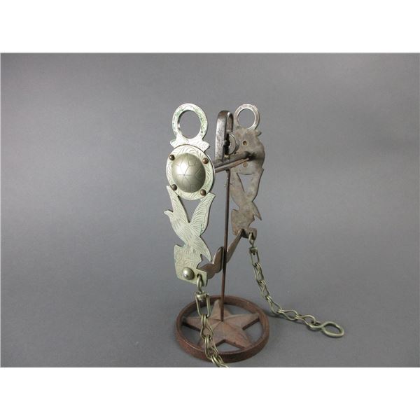 Unmarked Silver Overlaid Bit- Eagle Cheek- Halfbreed Mouth- Slobber Bar- Rein Chains- Good Condition