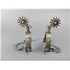 Image 1 : Marked E Garcia Silver Inlaid Shield Pattern Spurs- 1" Bands- 2.5" Shanks- 12 Point Rowels With Cove