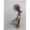 Image 3 : Marked E Garcia Silver Inlaid Shield Pattern Spurs- 1" Bands- 2.5" Shanks- 12 Point Rowels With Cove