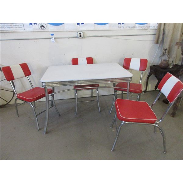 1960's Chrome And Formica Style Table With 4 Chairs- 46" X 30"- Very Good Condition