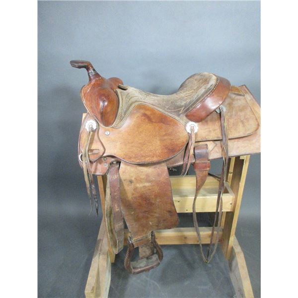 Number 3650 Saddle- 15" Padded Seat- Good Sheepskin- Horn Is Damaged- Good Condition