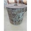 Image 1 : Early Round Iron Strong Box- Top Lifts Up For Storage- 20"H X 20"W