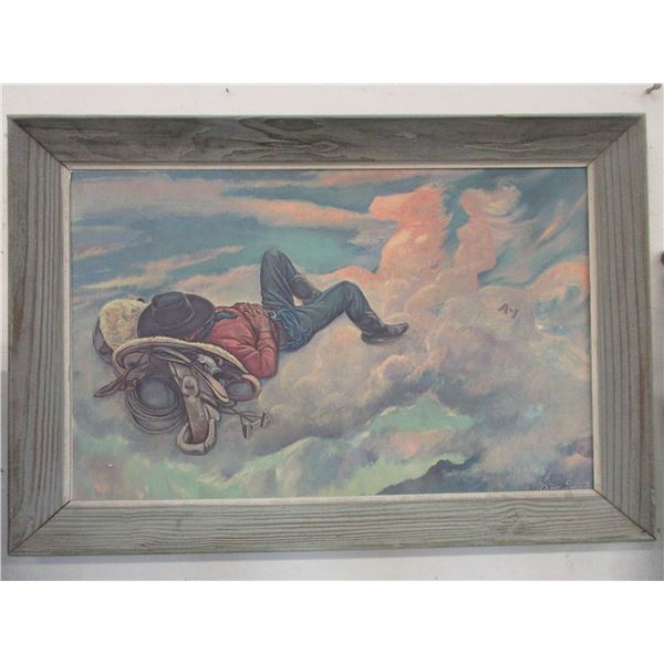 Signed Lon Megargee Cowboy Cloud Print- 39" X 26"