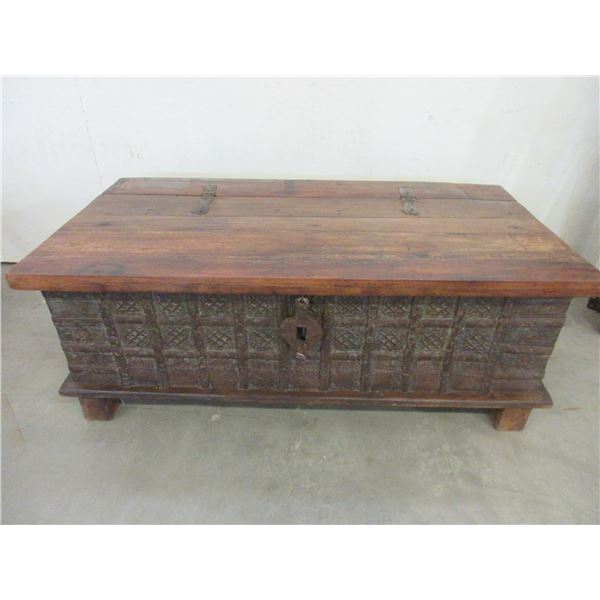 Old Rustic Wedding Trunk With Decorative Iron Works- Very Good Condition- 18"H X 46"W X 25"D