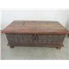 Image 1 : Old Rustic Wedding Trunk With Decorative Iron Works- Very Good Condition- 18"H X 46"W X 25"D