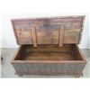 Image 2 : Old Rustic Wedding Trunk With Decorative Iron Works- Very Good Condition- 18"H X 46"W X 25"D