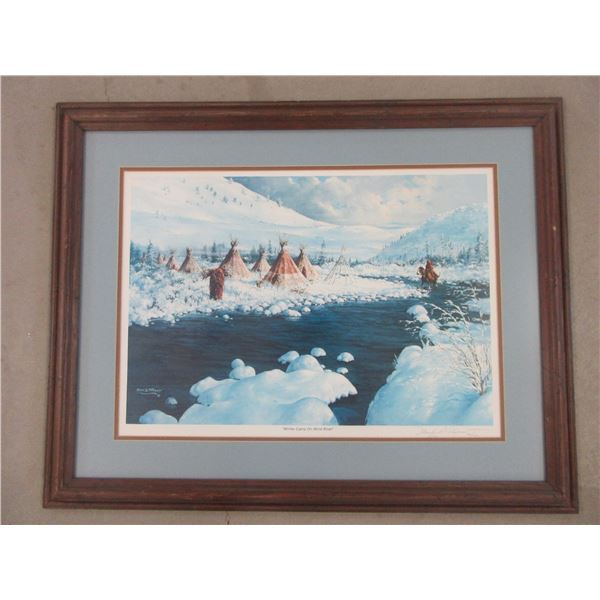 Signed Mark R Stewart 76 Print- "Winter Camp On Wind River"- 30" X 24"