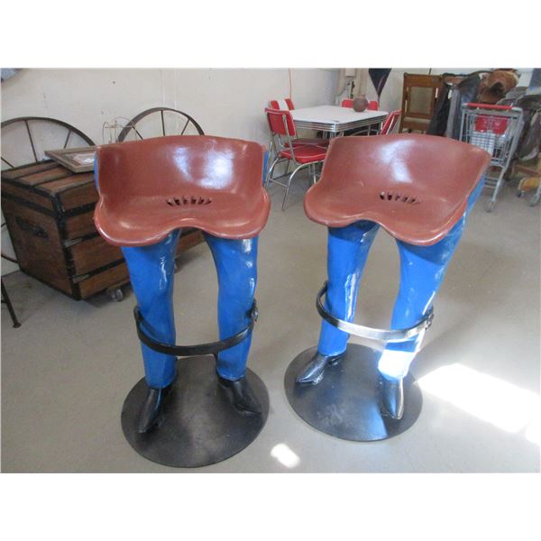 2 Cast Iron Heavy Duty Cowboy Stools With Foot Rests- 39"H X 21"W