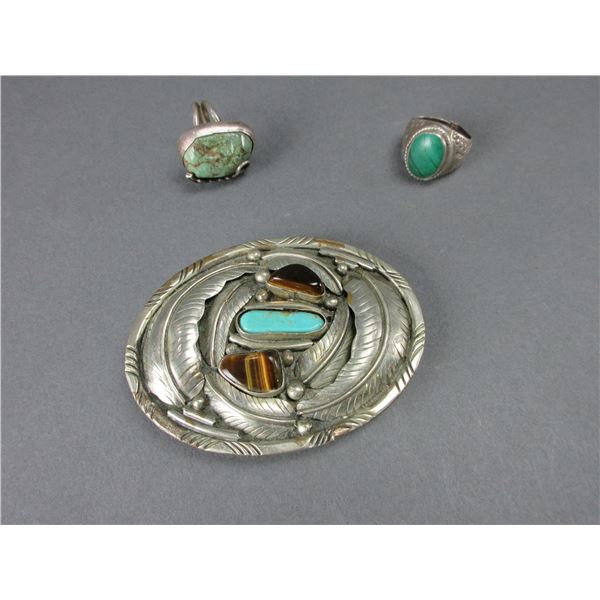Turquoise Belt Buckle And 2 Turquoise Rings