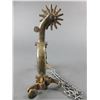Image 3 : Marked E Garcia Silver Inlaid Harp Pattern Spurs- 1" Bands- 2.5" Shanks- 14 Point Rowels With Covers