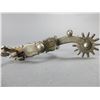 Image 4 : Marked E Garcia Silver Inlaid Harp Pattern Spurs- 1" Bands- 2.5" Shanks- 14 Point Rowels With Covers