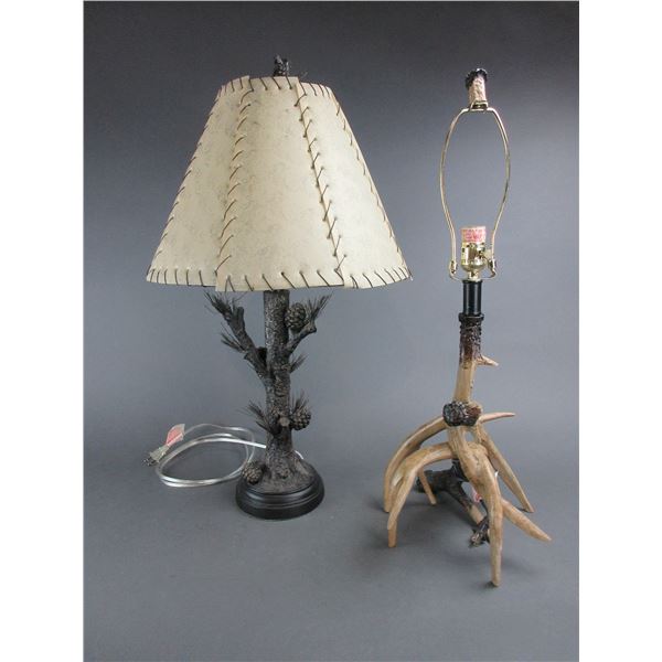 Faux Whitetail Antler Lamp-Works- 28"H- Pine Cone Lamp- 30"- New