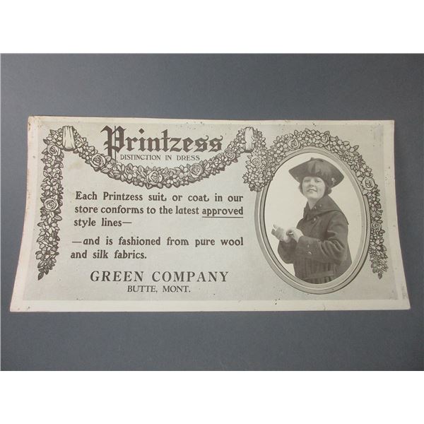Phintzess Green Company Butte Mont Advertisement- 21" X 10.75"